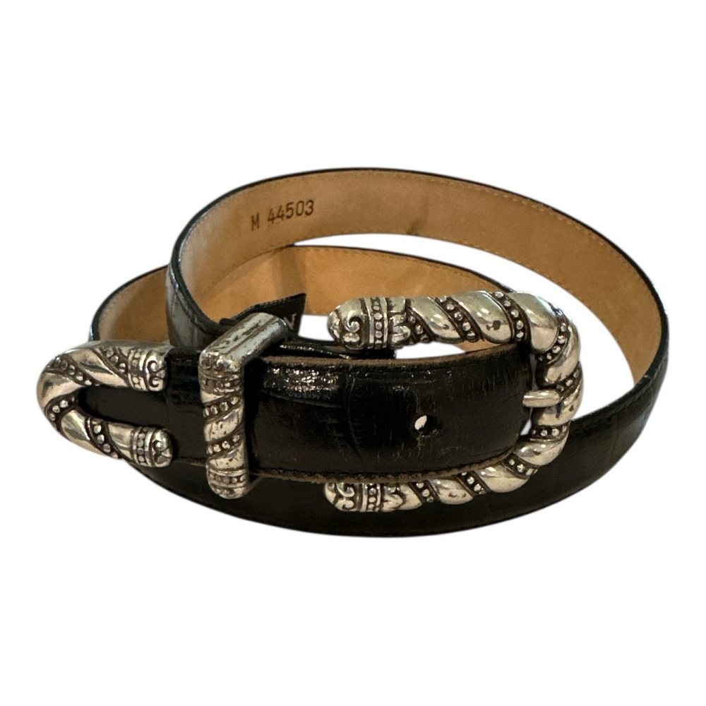 Vintage Brighton Black Leather Croc Embossed Belt Size M 28-32"